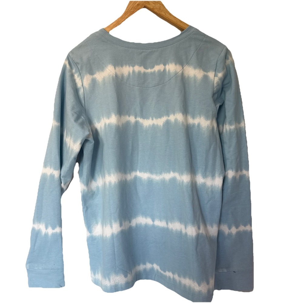 D & Co. Shirt Women's Tie Dye Striped Pullover Long Sleeve Blue And White Medium - Picture 2 of 5